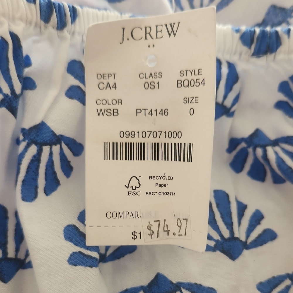 J.Crew White Skirt with Blue Floral Pattern